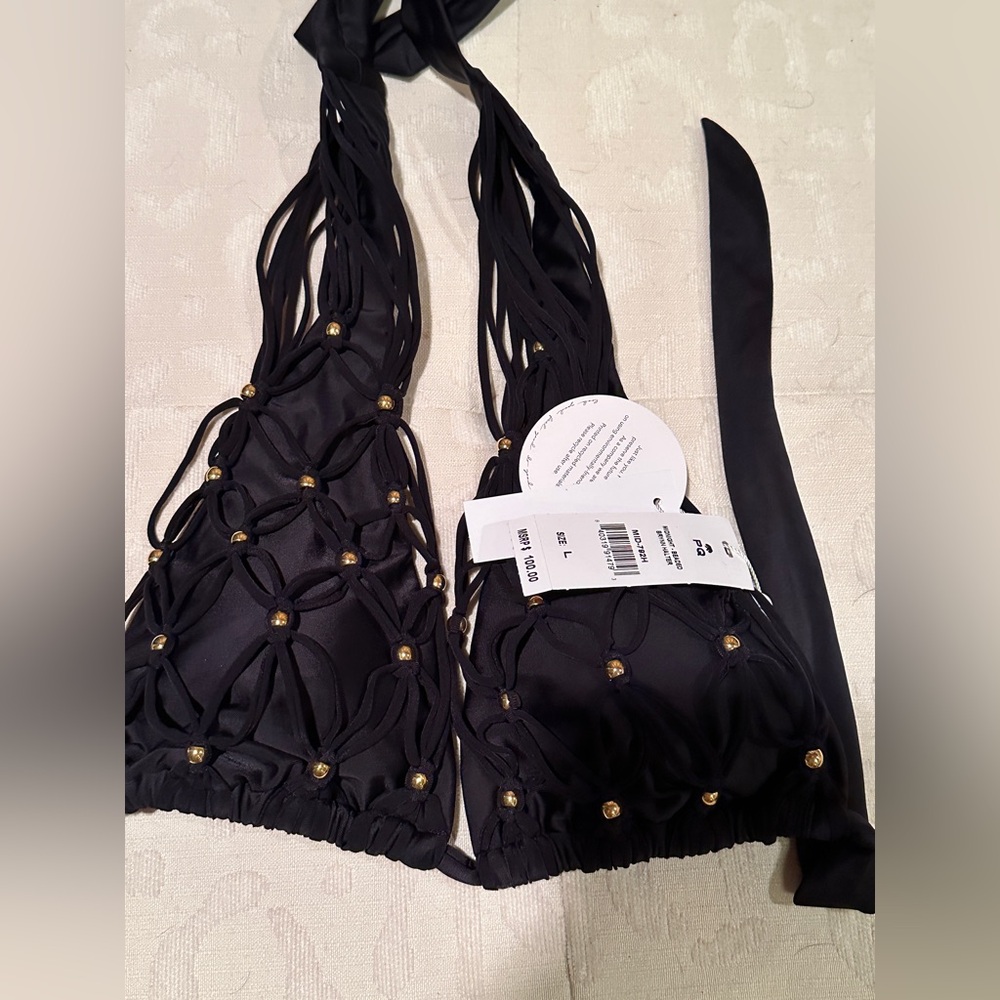 PQ Midnight Beaded Brynn Halter Bathing Suit Top.  New with tags.  Large - Picture 9 of 9